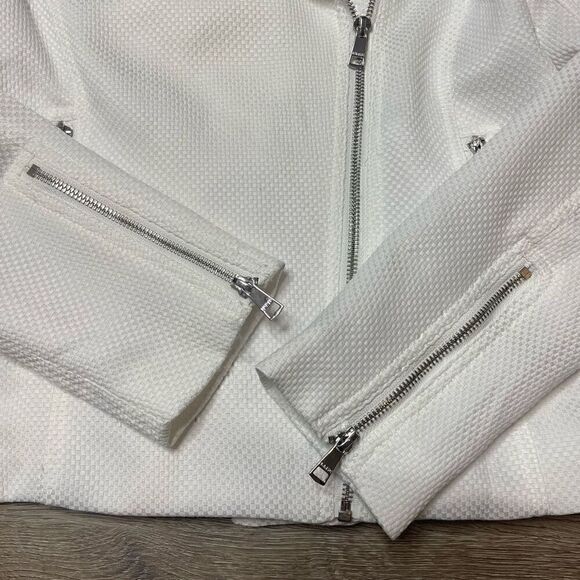 IMNYC Isaac Mizrahi White Jacket Size Small Full Zip Collared Motorcycle Texture - Picture 4 of 12
